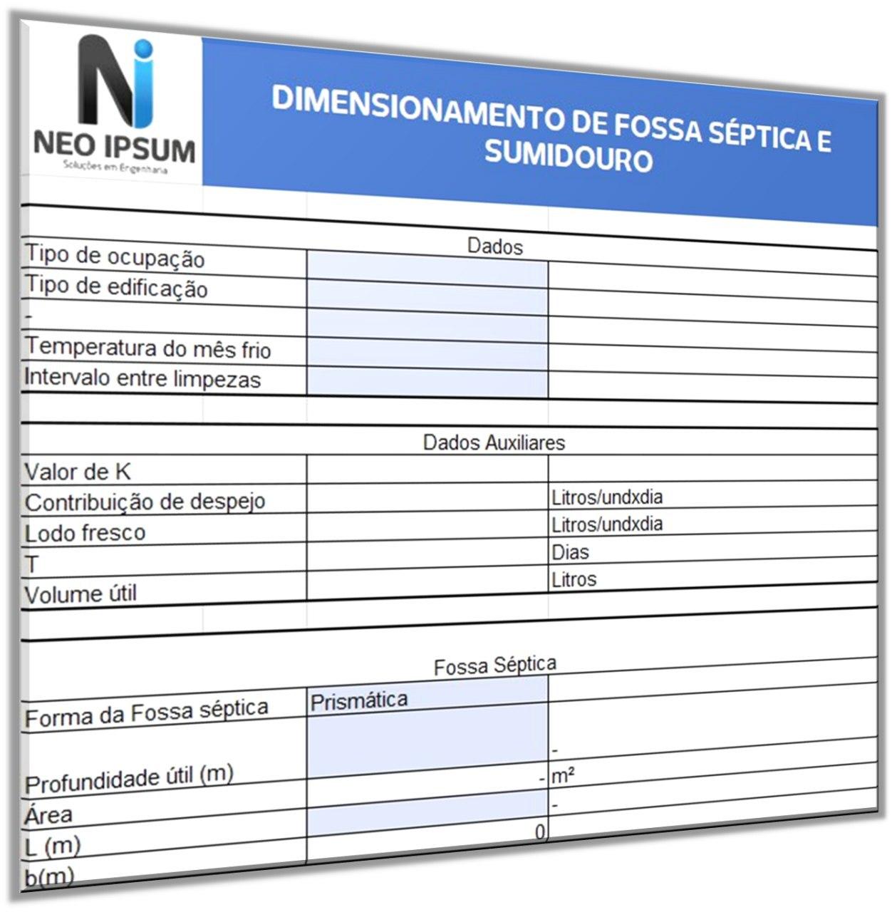 Planilha De Dimensionamento De Fossa E Sumidouro Neo Ipsum